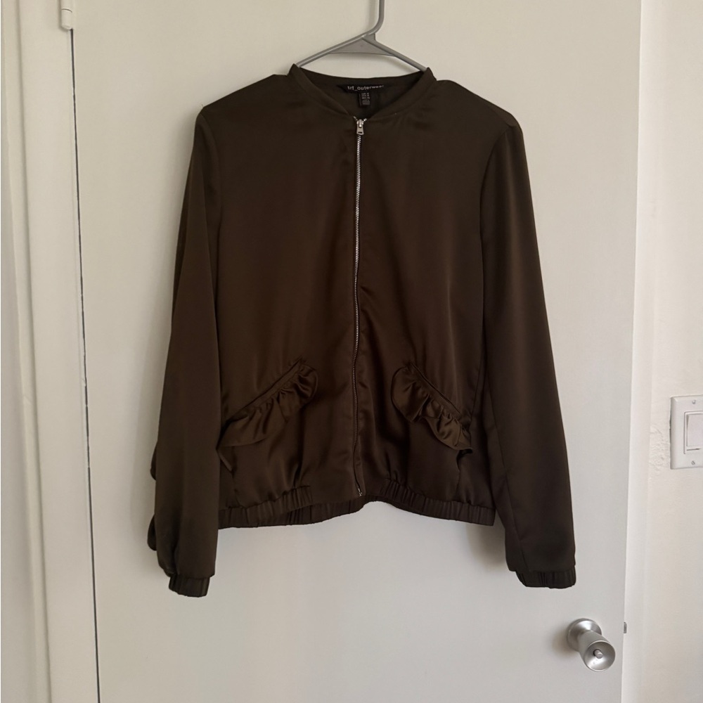 Zara Green Bomber Jacket Structured Design